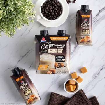 Atkins Café Caramel Iced Coffee Protein Shake, 15g Protein, Low Glycemic, 3g Net Carb, 1g Sugar, Keto Friendly, 12 Count