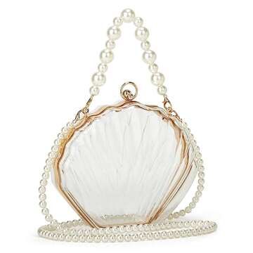 Rungion Fairy Shell Purse for Women Evening Bag Clear Handbag Chic Bright Pearl Purse Beach Clutch Shoulder Bag