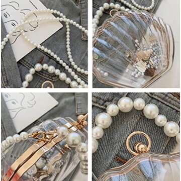 Rungion Fairy Shell Purse for Women Evening Bag Clear Handbag Chic Bright Pearl Purse Beach Clutch Shoulder Bag