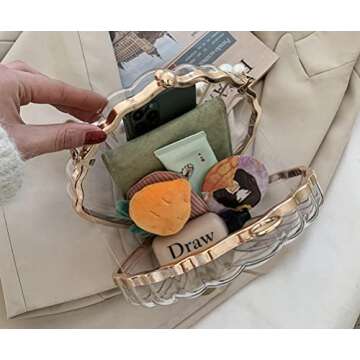 Rungion Fairy Shell Purse for Women Evening Bag Clear Handbag Chic Bright Pearl Purse Beach Clutch Shoulder Bag