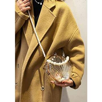 Rungion Fairy Shell Purse for Women Evening Bag Clear Handbag Chic Bright Pearl Purse Beach Clutch Shoulder Bag