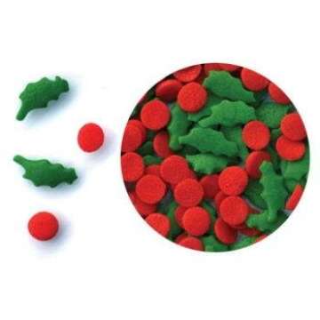 Holly Berries and Leaves Sprinkles/Quins, 2.5 Ounces