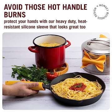 Monkey Business Silicone Kitchen Tool | Penne-shaped kitchen utensil for hot handles when cooking and serving | Non-Slip Penne-shaped Silicone Sleeve Ideal for cast metal griddles, and skillets.