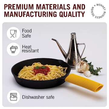 Monkey Business Silicone Kitchen Tool | Penne-shaped kitchen utensil for hot handles when cooking and serving | Non-Slip Penne-shaped Silicone Sleeve Ideal for cast metal griddles, and skillets.