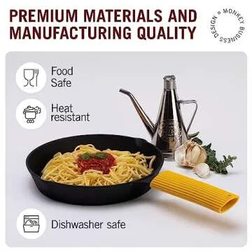 Monkey Business Silicone Kitchen Tool | Penne-shaped kitchen utensil for hot handles when cooking and serving | Non-Slip Penne-shaped Silicone Sleeve Ideal for cast metal griddles, and skillets.