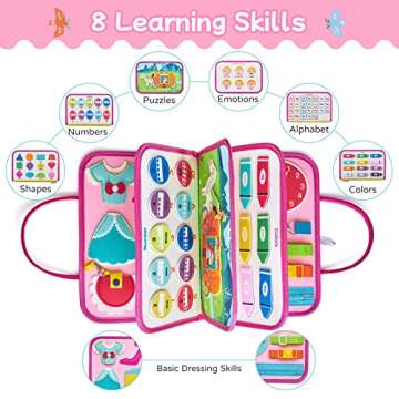 Freebear Busy Board Toddler Travel Toys Quiet Book Sensory Toys for Toddlers 1 2 3 4, Montessori Toys for Toddler Activities Board, Educational Toys for 3 4 Year Old Girls Boys Gift, Princess