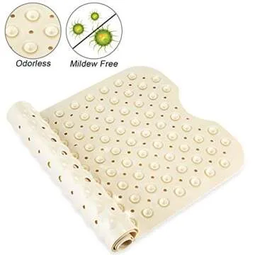 YINENN Extra Large Non-Slip Bath Safety Mat with Suction Cups - 40x16 inch, Beige, Machine Washable