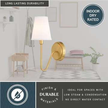 VAXCEL Briar 1 Light Gold Brass Traditional Wall Sconce White Linen Shade