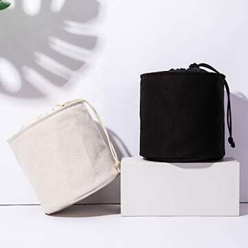 YONBEN Tall Purse Organizer Insert Womens Canvas Round Handbag Organizer Storage Handbag Purse Organizer Round Cosmetic Pouch Bag Bucket Makeup Bag (Black, L)