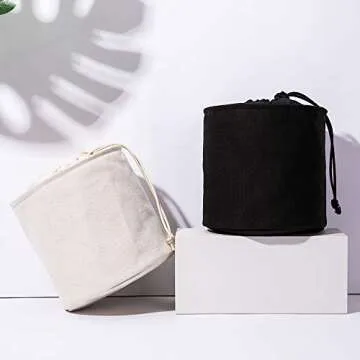 YONBEN Tall Purse Organizer Insert Womens Canvas Round Handbag Organizer Storage Handbag Purse Organizer Round Cosmetic Pouch Bag Bucket Makeup Bag (Black, L)