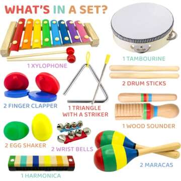 Stoie's Kids Musical Instruments Set - Xylophone, Maracas, Drum & More for Ages 3-5