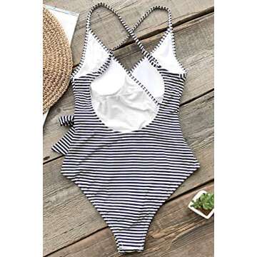 CUPSHE Women's Navy and White Striped One-Piece Swimwear
