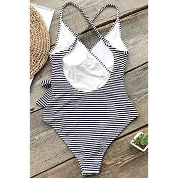 CUPSHE Women's Navy and White Striped One-Piece Swimwear