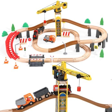 Giant Bean 72PCS Tower Crane Wooden Train Set for Boys and Girls 3-7, Perfect Christmas Gift