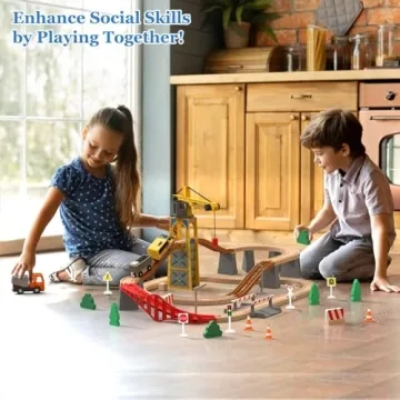 Giant Bean 72PCS Tower Crane Wooden Train Set for Kids