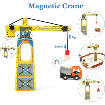 Giant Bean 72PCS Tower Crane Wooden Train Set for Kids
