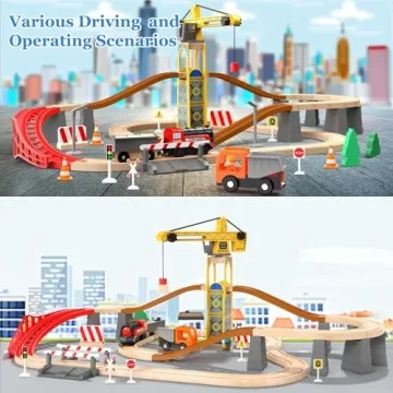 Giant Bean 72PCS Tower Crane Wooden Train Set for Kids