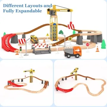 Giant Bean 72PCS Tower Crane Wooden Train Set for Kids