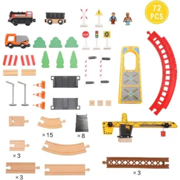 Giant Bean 72PCS Tower Crane Wooden Train Set for Kids