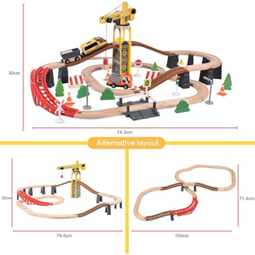 Giant Bean 72PCS Tower Crane Wooden Train Set for Kids