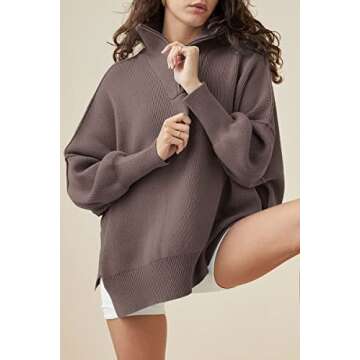 EFAN Women's Quarter Zip Pullover 2023 Fall Oversized Long Sleeve 1/4 Zipper Collar Sweatshirt Knit Sweater