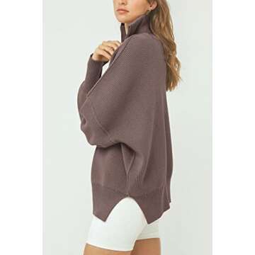 EFAN Women's Quarter Zip Pullover 2023 Fall Oversized Long Sleeve 1/4 Zipper Collar Sweatshirt Knit Sweater