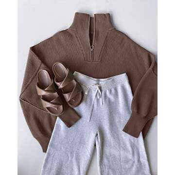 EFAN Women's Quarter Zip Pullover 2023 Fall Oversized Long Sleeve 1/4 Zipper Collar Sweatshirt Knit Sweater