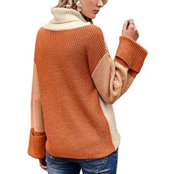 BerryGo Women's Casual Color Block Long Sleeve Turtleneck Sweater Pullover Knit Jumper Orange-L