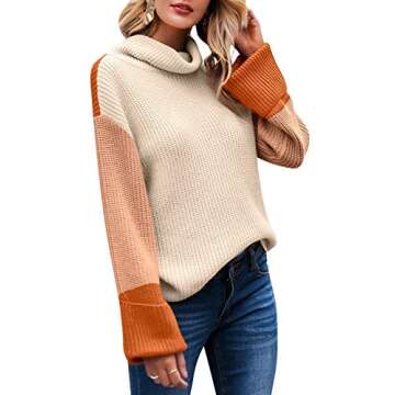 BerryGo Women's Casual Color Block Long Sleeve Turtleneck Sweater Pullover Knit Jumper Orange-L
