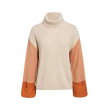 BerryGo Women's Casual Color Block Long Sleeve Turtleneck Sweater Pullover Knit Jumper Orange-L