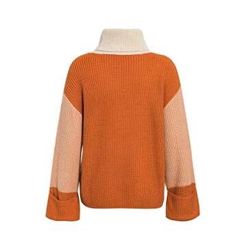 BerryGo Women's Casual Color Block Long Sleeve Turtleneck Sweater Pullover Knit Jumper Orange-L
