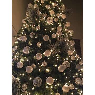 SLEETLY 28pc White Christmas Ball Ornaments for Farmhouse Tree Holiday Xmas Decorations, Large Shatterproof Plastic 3.15 Inch Glitter Snow Balls with White Ribbon Hangers, Icicles and Snowflakes Set