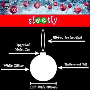 SLEETLY 28pc White Christmas Ball Ornaments for Farmhouse Tree Holiday Xmas Decorations, Large Shatterproof Plastic 3.15 Inch Glitter Snow Balls with White Ribbon Hangers, Icicles and Snowflakes Set