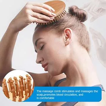 Bamboo Hair Brush, Ancable Travel Portable Wooden Bamboo Bristle Scalp Massager, Anti-Static Air Cushion Brush Comb, Mini HairBrush for Men Women Kids Thick Thin Curly Straight Wet Dry Hair Restore