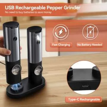 Electric Salt and Pepper Grinders Rechargeable One Hand Operation