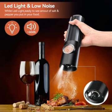 Electric Salt and Pepper Grinders Rechargeable One Hand Operation