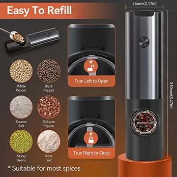 Electric Salt and Pepper Grinders Rechargeable One Hand Operation