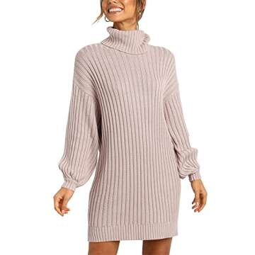 YIBOCK Womens Turtleneck Oversized Loose Long Pullover Sweater Dress Pink