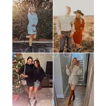 YIBOCK Oversized Pink Turtleneck Sweater Dress for Women