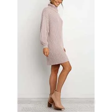 YIBOCK Oversized Pink Turtleneck Sweater Dress for Women