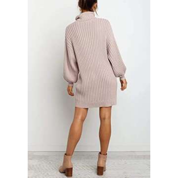 YIBOCK Womens Turtleneck Oversized Loose Long Pullover Sweater Dress Pink