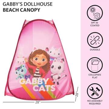 Gabbys Dollhouse Collapsible Pop Up Play Tent for Kids, 28" W x 28" L x 30" H, Ages 3+