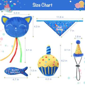 BINGPET Cat Birthday Catnip Toys for Indoor Cats,Cat Birthday Hat,Bandana and Cat Birthday Cake Inte...