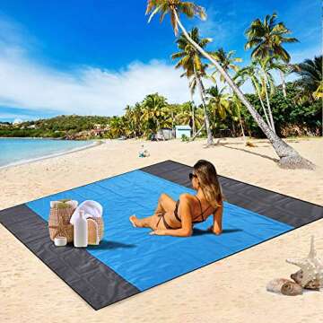 Hivernou Sand Free Beach Mat , Quick Drying Ripstop Nylon Compact Outdoor Beach Blanket Best Sand Pr...