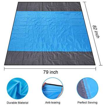 Hivernou Sand Free Beach Mat , Quick Drying Ripstop Nylon Compact Outdoor Beach Blanket Best Sand Proof Picnic Mat for Travel, Camping, Hiking and Music Festivals(82‘’×79‘’)