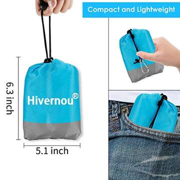 Hivernou Sand Free Beach Mat , Quick Drying Ripstop Nylon Compact Outdoor Beach Blanket Best Sand Proof Picnic Mat for Travel, Camping, Hiking and Music Festivals(82‘’×79‘’)