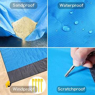 Hivernou Sand Free Beach Mat , Quick Drying Ripstop Nylon Compact Outdoor Beach Blanket Best Sand Proof Picnic Mat for Travel, Camping, Hiking and Music Festivals(82‘’×79‘’)