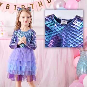 VIKITA Toddler Girl Purple Tutu Winter Long Sleeve Tutu Party Dresses for Girls(LH4599, 6 Tall)