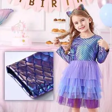 VIKITA Toddler Girl Purple Tutu Winter Long Sleeve Tutu Party Dresses for Girls(LH4599, 6 Tall)