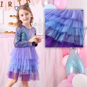 VIKITA Toddler Girl Purple Tutu Winter Long Sleeve Tutu Party Dresses for Girls(LH4599, 6 Tall)